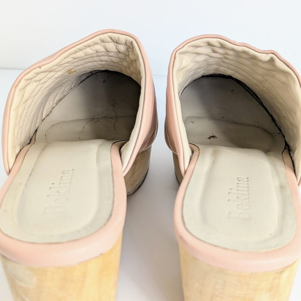 Beklina Ribbed Clogs 8.5 Buff Pink Tan Leather Platform Wood Clog Slip On US - Picture 12 of 16